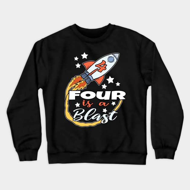 Kids 4 Year Old Space Gift Print Birthday Astronaut Rocket Crewneck Sweatshirt by Linco